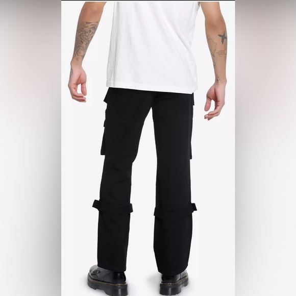 Hot Topic Black Cargo Buckle Straight Leg Pants 32W x 32L Grunge Skater Goth - Picture 8 of 8